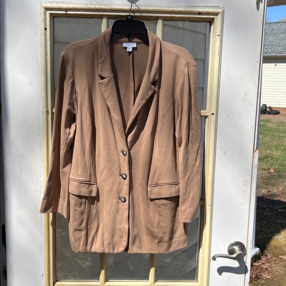 Women's Size Large "J. Jill" Tan Blazer Lightweight Suit Jacket professional ❤️